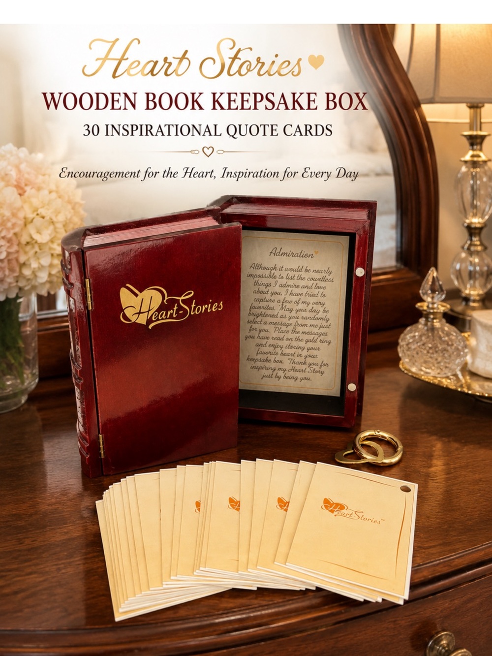Heart Stories Wooden Keepsake Book Box 30 Inspirational Cards